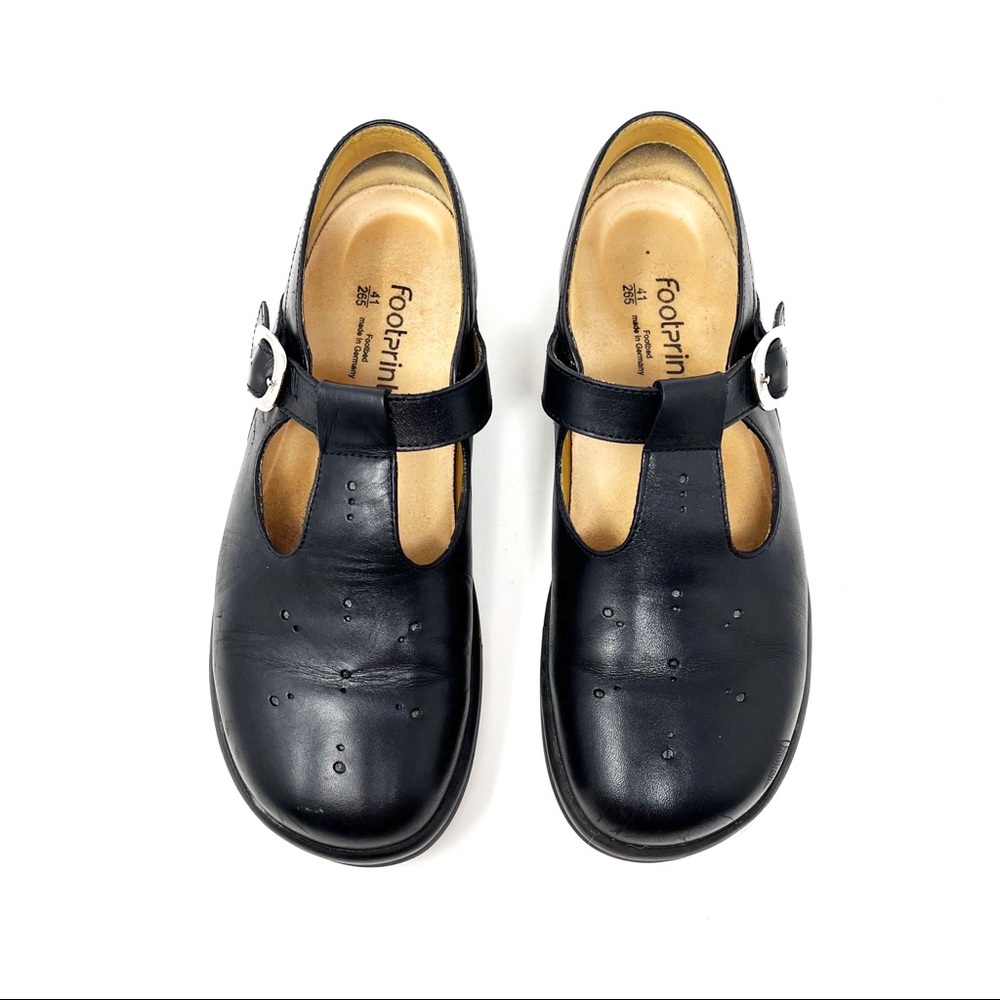 Footprints by Birkenstock Black Leather Alma T-Strap Mary Janes Shoes Size 41